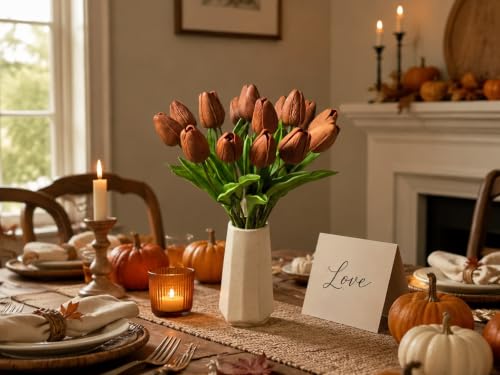 Image of Mandy's 20pcs Artificial Burnt Orange Tulips