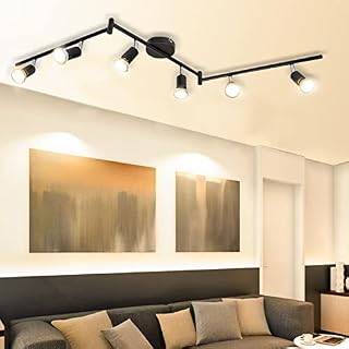 Bojim 6 Way LED Ceiling Spot Lights Rotatable, 2700K Warm White Spotlight Bar for Kitchen, Living Room, Bedroom, Matt Black & Swivelling Design, 220V-240V IP20, 6X 6W GU10 LED Bulbs Included