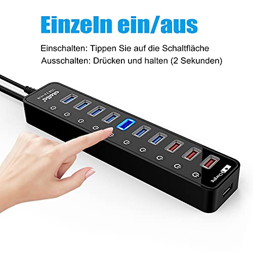 Atolla Hub USB attivo 3.0 con alimentatore da 48 W (12 V/4 A), 11 porte USB 3.0 (7 porte dati + 4 porte di ricarica intelligente) con singolo interruttore on/off e alimentatore di rete per dispositivi - Hub USB - Immagine 4