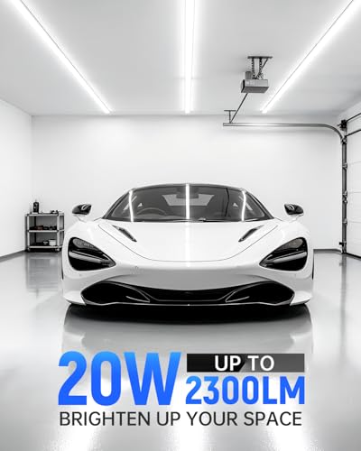 Image of (2 Pack 4FT T5 LED Shop Light,6500K,20W,2300LM(Super Bright White) Linkable LED Integrated Fixture,Garage Ceiling and Cabinet Light,Strip Light,Corded Electric with ON /Off Switch