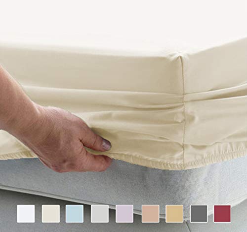 1000 Thread Count Ivory 6 Piece King Sheet Set with 2 Extra Pillow Cases, 100% Long Staple Cotton Smooth Sateen Weave Bed Sheets with Deep Pockets, 6 pc Cotton Sheets King Birch Ivory - Thumbnail 4