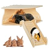 SUKEOPET Guinea Pig Corner Hideout, 2 in 1 Guinea Pig Platform with Stairs, Small Animal Triangle Habitats Houses, Cage Supplies for Guinea Pig Hamster Chinchilla Hedgehog Rabbit