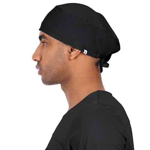MIKAL Unisex Scrub Cap | Supersoft Cotton Lycra Sweat Absorbent | OneSize No-Slip Surgical Cap for Healthcare (Black)