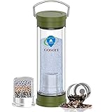 GOSOIT Hydrogen Alkaline Water Bottle with Tea Tumbler Infuser Double Wall Tea Bottle Glass Hydrogen Alkaline Water Maker Machine Make Hydrogen Content Up to 800-1200 PPB and PH of 7.5-9.0