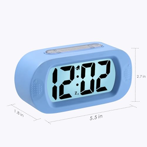 Image of Plumeet Kids Alarm Clock Large Digital LCD Travel Alarm Clocks with Snooze and Night Light - Ascending Sound and Handheld Size - Best Gift for Kids (Baby Blue)