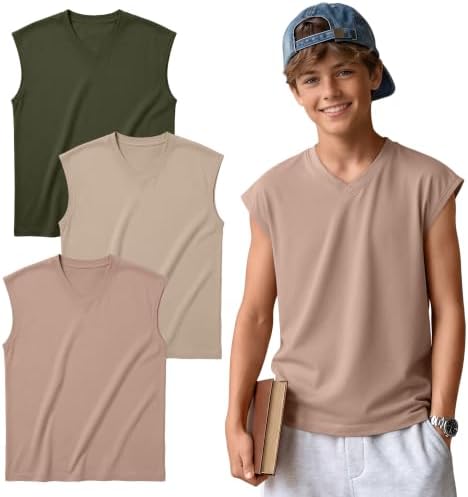 Custoneei 3 Pack Boy Sleeveless Loose Tank Top, 3-Color, 5-6 Years