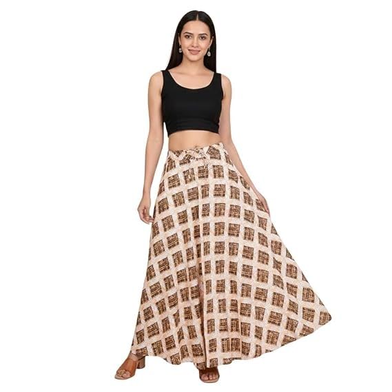 Image of HARSHITA-Enterprises Jaipuri Women's Cotton Printed Elastic Long Skirts