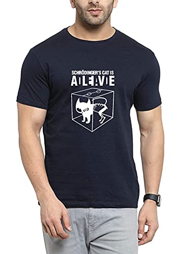 MyTees|Funny Graphic Printed Trending Quotes Tshirt for Men | Half Sleeves T-Shirt for Women |Schrodinger�S Smile cat |100% Cotton Biowash T-Shirt 180GSM for Man (Style -004)