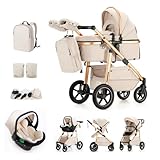 【Châssis et Pneus Absorbant les Chocs, Clip de Stabilisation】Poussette se compose d'un châssis avec deux ressorts amortisseurs. Les roues avant peuvent être bloquées pour une course en ligne droite. Les grandes roues arrière en PU absorbent les chocs et sont antidérapantes, sans odeur irritante. 6 ressorts amortisseurs indépendants réduisent les chocs et le bruit, et clip de stabilisation réduit le balancement, protéger la colonne vertébrale du nourrisson