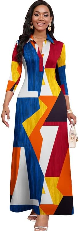 Maxi Dresses for Women Casual V Neck 3/4 Sleeve Bodycon Long Party Holiday Dress Semi Formal Outfits - Image 2