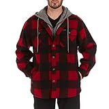 Smith's Workwear Men's Sherpa Lined Microfleece Shirt Jacket, Red/Black-503, Medium