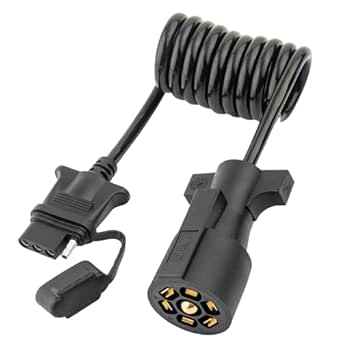 MECMO 7 Way Blade to 4 Way Flat Trailer Adapter Coiled Wiring Harness 5ft Male 7 Pin to 4 Pin Trailer Extension Cord Jacketed Cable, Heavy Duty 18AWG Copper 7 to 4 Wire Trailer Connector Plug 60 inch