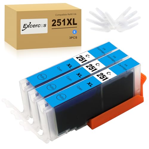 Image of CLI-251XL Cyan Ink Cartridges Replacement for Canon CLI-251 Compatible with PIXMA IX6820 MX920 IP8720 MG5520 MG5420 MG7520 MG7120 MG6320 IP7220 Printer (3 Cyan)