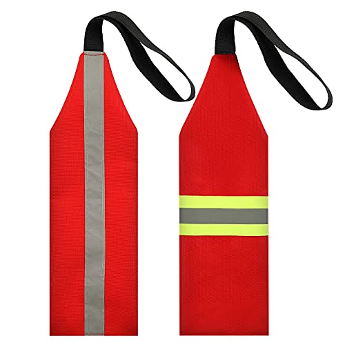 Ohmfluke 2 Pieces kayak safety flag Reflective Red Canoe Warning Travel Flag with Webbing for Kayak Canoes Towing Safety Accessories Sign Kit