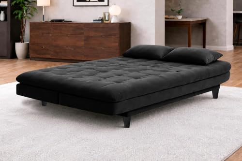 Image of Rosebell Modern 3-Seater Sofa Cum Bed Foldable Velevt Fabric Sofa, Foam Seating, Stylish Design for Living Room & Office-Black