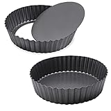 2 Pack Nonstick Tart Pan, Quiche Pan, Carbon Steel Deep-dish Pie Pan with Removable Loose Bottom (10...