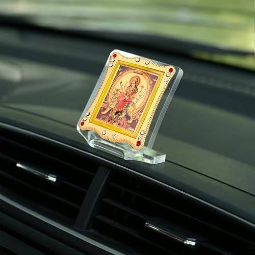 Image of Goddess Maa Durga Idol for Car Dashboard | Decorative Showpiece - 7 cm Gold Foil /Plated