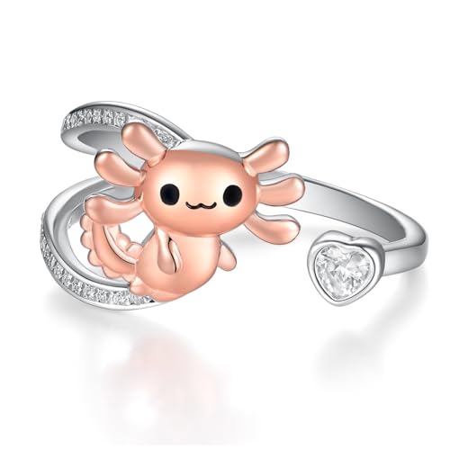 Bague Axolotl argent sterling 925 et bijoux mignons tendance pour femme