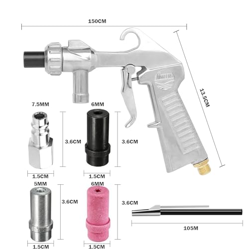 Vielseitige Sandstrahlpistole Druckluft, mit Düsen Verschiedener Kaliber, Sandstrahlen Pistole mit 1m Gummischlauch, Zubehör für Sandstrahlgerät für Professionelle und Heimwerkerprojekte