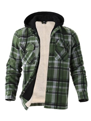 Image of Gary Com Heavy Thick Flannel Plaid Jacket Sherpa Fleece Lined Hoodies for Men Zip Up Winter Warm Coat Zipper Sweatshirt