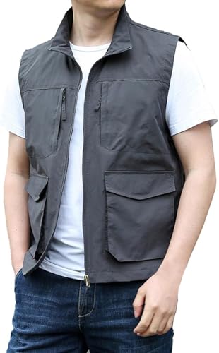 Gilet de pêche sans manches pour homme veste de travail légère multi-poches mi-saison décontractée