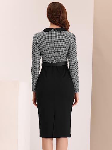 Allegra K Business Dress for Women's Work Elegant Contrast Placket Houndstooth Bodycon Dress with Belt3