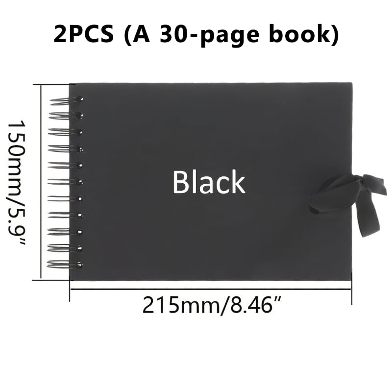 Álbum de recortes de 60 páginas, libro de fotos de 6 x 8 pulgadas, libro de recuerdos de papel kraft de 230 g/m2, suministros para diario de viaje y álbumes de recortes para regalos de cumpleaños y festividades, y almacenamiento de fotos, negro miniatura 2