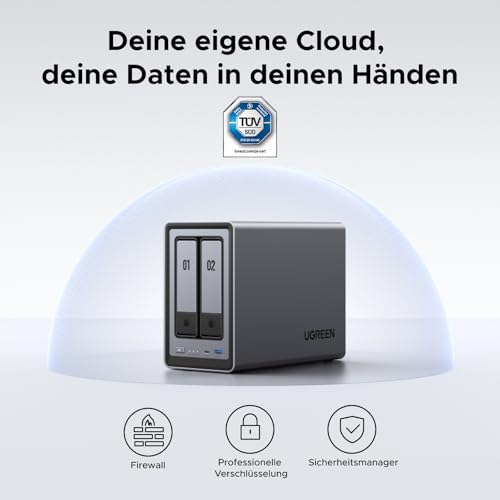 UGREEN NASync DXP2800, 2-Bay Desktop-NAS, Intel N100 Quad Core Prozessor, 8 GB DDR5 RAM, 2,5 GbE Ethernet, 2 × M.2 NVMe-Steckplätze, HDMI 4K, Netzwerkspeicher für Zuhause und Büro (Ohne Festplatten)