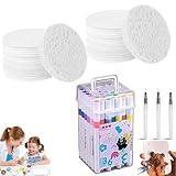 マジックパフィーペイント、3Dドローイング用マジックキャンバススポンジ、泡テクスチャの白紙画用紙、ふわふわポップコーンペン、3Dインク入りカラー、水筆付き手作りDIY用アートペーパー (50個入り - セット)