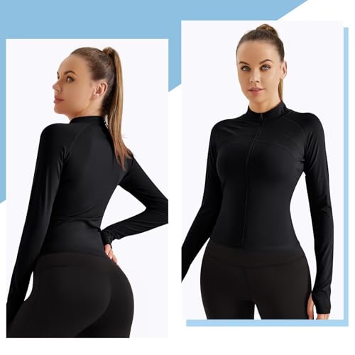 TERODACO Running Jacket Women Thumb Hole Zip Up Gym Tops Womens Long Sleeve Lightweight Sports Top Ladies Workout Cycling Athletic Shirts,Breathable Quick Dry Slim Fit - Image 3