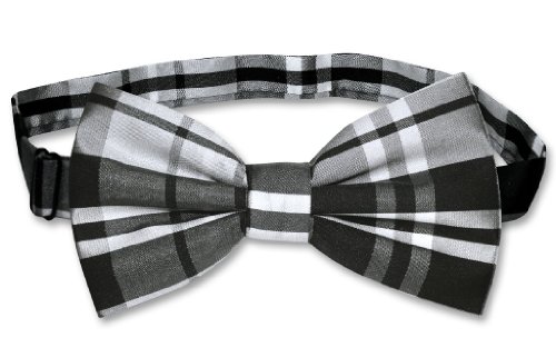 Vesuvio Napoli BOWTIE Black Gray White Color PLAID Design Men's Bow Tie