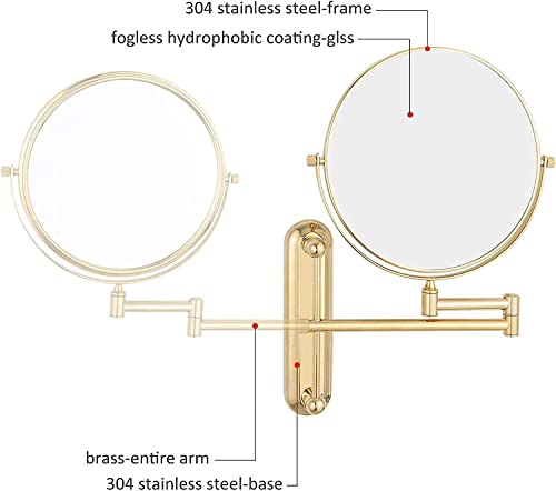 Miroir de maquillage mural doré 8 pouces double face pivotant 360 - 6