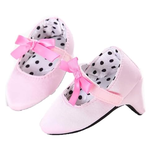 Image of Newborn Baby Girls Princess Shoes Bowknot Soft Sole Crib Shoes with High Heels First Walkers (Pink, 6-12 Months)