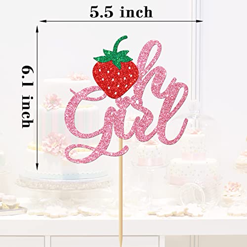 Strawberry Oh Girl Cake Topper, Baby Shower Kids Girls Birthday Party Supplies, Baby Shower Strawberry Cake Decoration, Pink Glitter #TOP2