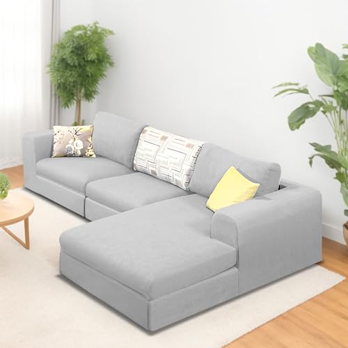 Image of Koza RHS 4 Seater L Shape Sofa Set for Living Room (Grey Fabric) Premium Fabric Sofa