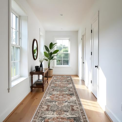 RUUGME Hallway 3x16 Runner Rugs - Large Boho Rugs for Living Room Stain Resistant Carpet Vintage Tribal Rugs for Bedroom Kitchen Bathroom Non Slip Backing Decor Floor Decoration Mat 3x16 Brick