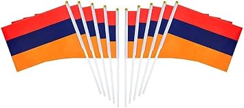 10 Pack Armenia Armenians Flags on Stick 5x8 Inch,Patriotic Decorations,Classroom Decor,Small Mini Flags on Sticks,Flag Decorations for Party.
