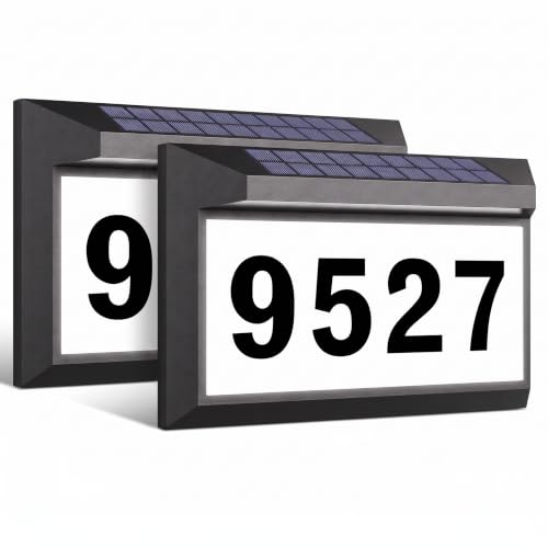Image of 2 Pack Solar Address Sign, Lighted House Number Outdoor Waterproof, Black