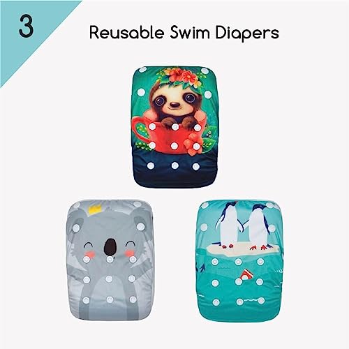 Kawaii Baby Swim Cloth Diapers, Washable Reusable One Size Adjustable To Fits 10-40 Lbs Boy & Girl Baby Shower Gifts Swimming Lessons 3-Pack #1 #TOP1