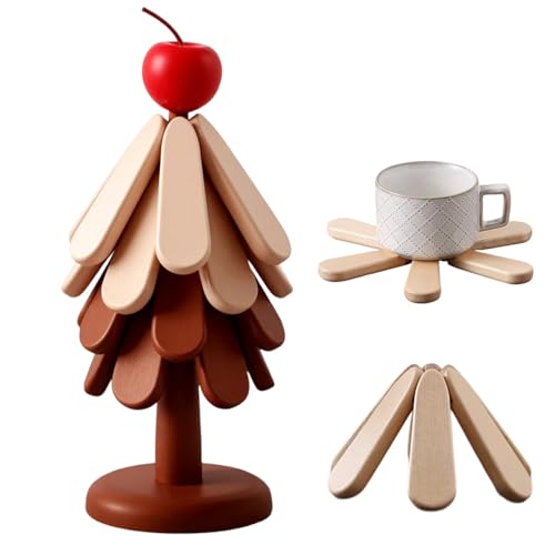 2026 New Natural Tree Trivet Set, 4 Wooden Trivets & 1 Stand Like...