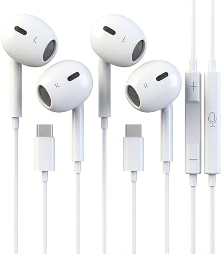 2 Packs USB C Headphones for iPhone 17/16/15 Earbuds with Mic & Volume Control, Type C Earphones Wired for iPhone 17 16 15 Pro Max, for iPad Pro, Galaxy S25/S24/S23/S22/S21/S20 Ultra Note 10/20