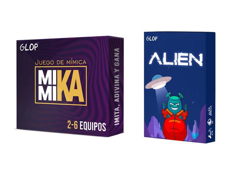 Glop Pack Mimika + Alien | Juegos de Mesa Adulto y Niños +8 años | Juegos de Cartas Familiares y Divertidos | Regalos Originales para Niños y Niñas | Caja Compacta