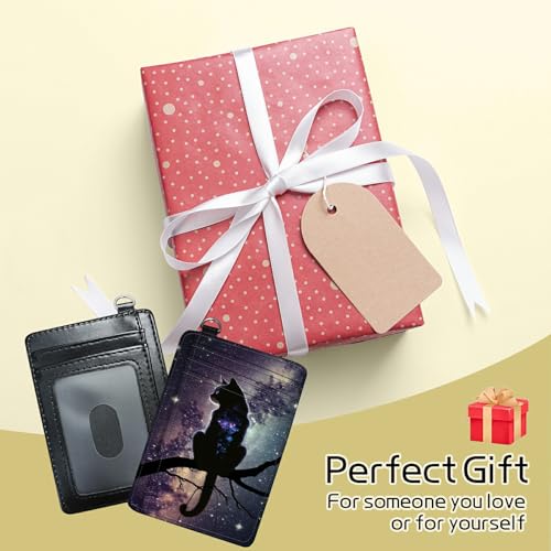 Image of Small Travel Wallets, Cat Nebula Slim Minimalist Front Pocket Wallet with Wristlet, RFID Blocking PU Leather Credit Card Holder with ID Window Change Purse for Men Women