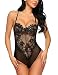 ADOME Women One Piece Lingerie Lace Fishnet Teddy Bodysuit Mesh Babydoll Black S