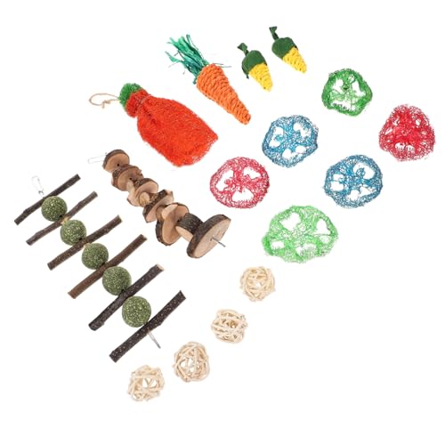 LEDMOMO ハムスターとモルモット用デンタルチュアブル 16個入り 吊り下げ式おもちゃ 木製素材 ペットのストレス解消と歯の健康サポート 小型ペット用の遊び道具