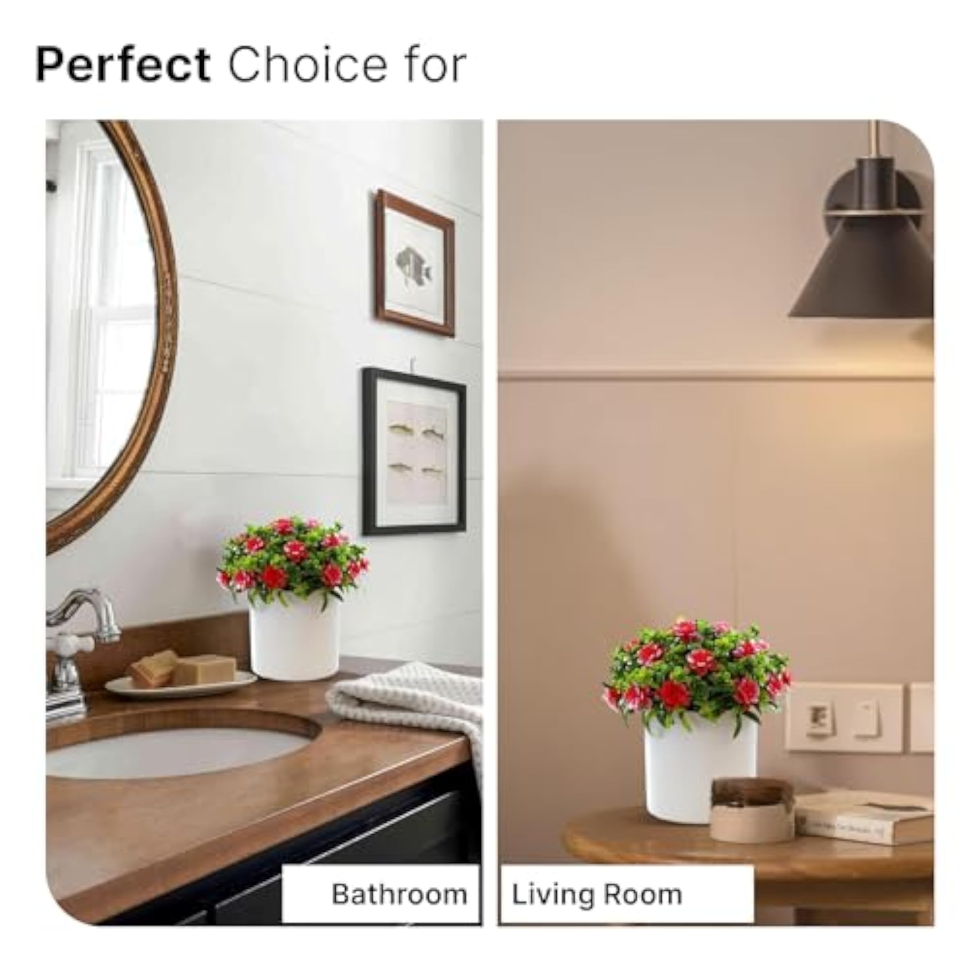 Artificial Plants with Pot, Small Red Flowers