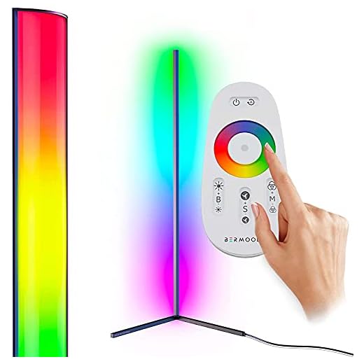 Ankishi Corner Floor Lamp, RGB Color Changing Floor Lamp, Nordic Corner Light Mood Lighting with Linkable Rods & Remote, 16 Million Colors Effects, Brightness & Speed Adjustable, 20W - Round Base