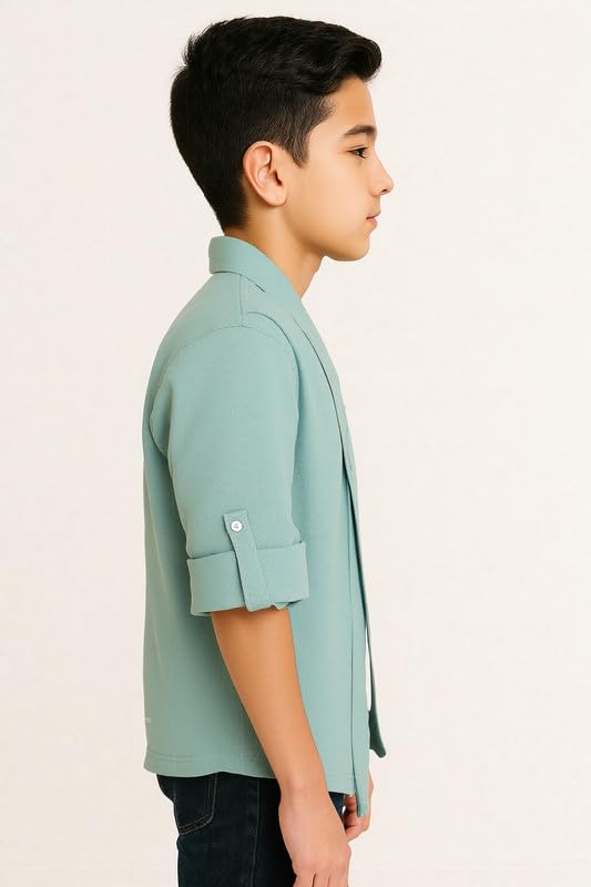 Image of Boys Full Sleeves Solid Shrug and T-Shirt