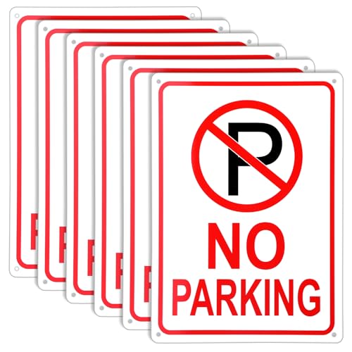 6 Pcs No Parking Signs with Symbol SignReflective Aluminum No Parking Sign, UV Protected, Weather Resistant, Waterproof, Sturdy Ink Industrial Warning Signs, Easy to Mount (10 x 14 Inch)