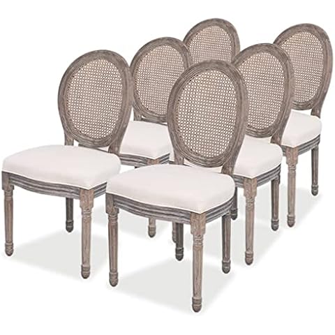 vidaXL 6X Sillas de Salón Comedor de Lino y Ratán Cover